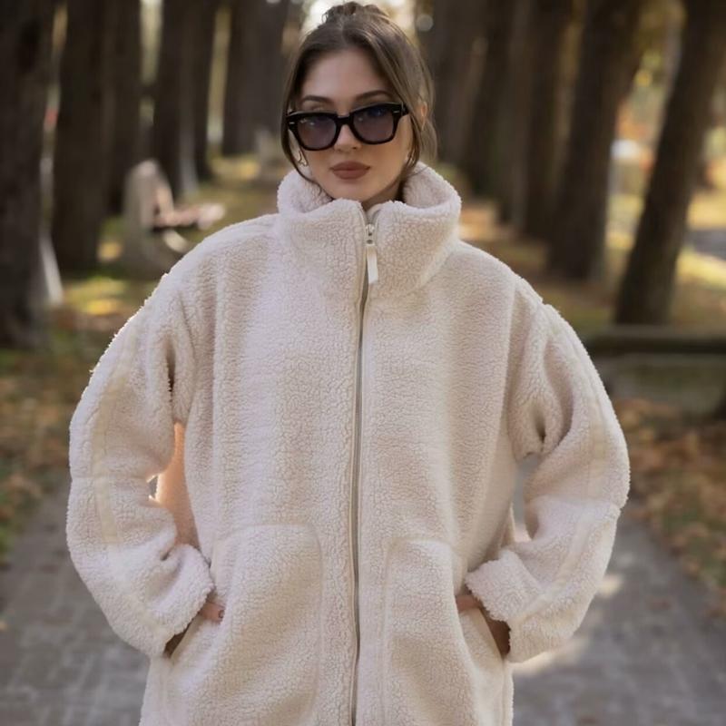 Winter Women Fashion Solid Color Warm Lamb Wool Short Coat Cardigan Jacket