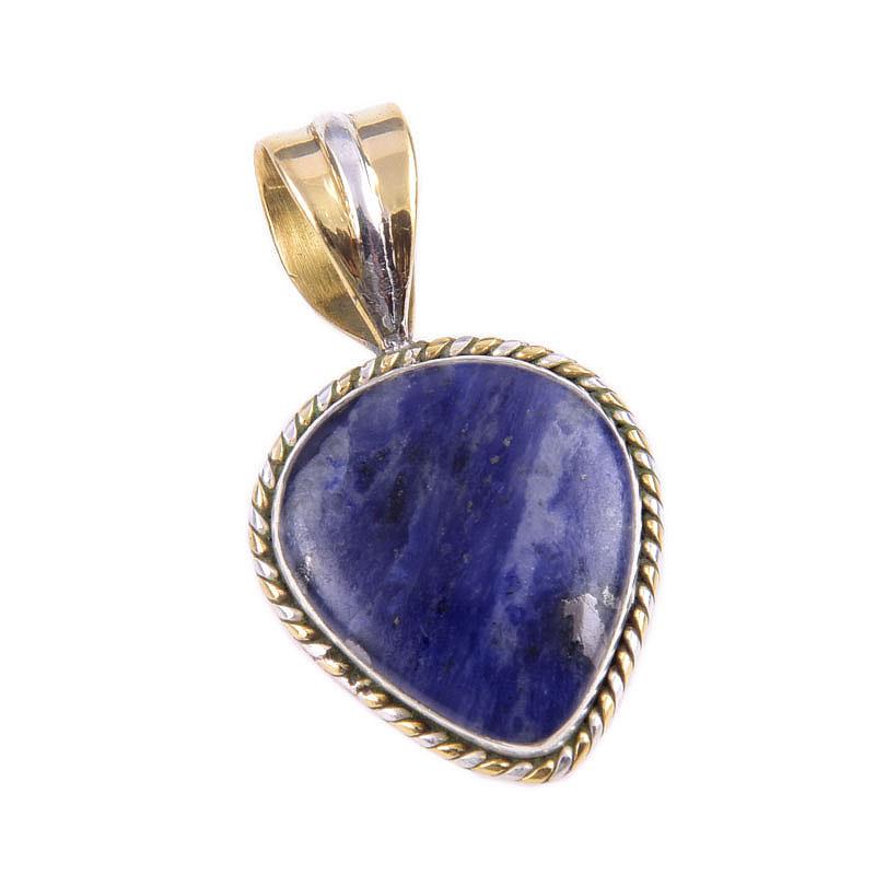 Natural Sodalite Gemstone 925 Solid Sterling Silver Two Tone Pendant 1.25'' B4s06