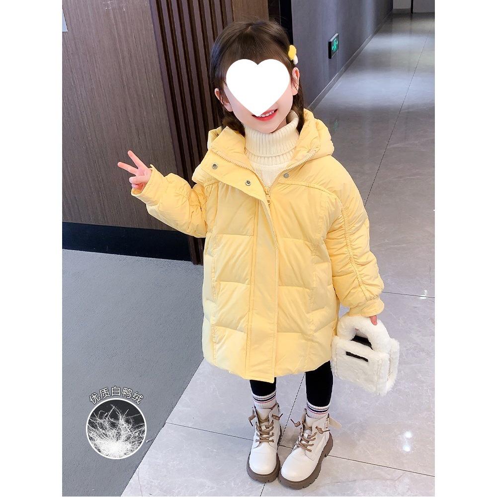 Girls' Mid-Length Winter 2025 Thickened White Duck Down Jacket - Trendy, Warm Coat for Children