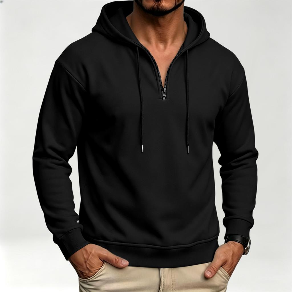 Casual Heren Sweatshirt met Kwartrits en Capuchon voor Dagelijks Gebruik