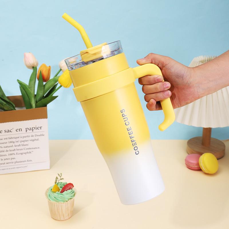 Big Mac gradual change ice cup 10oz straw handle car cup large capacity stainless steel thermos cup water cup