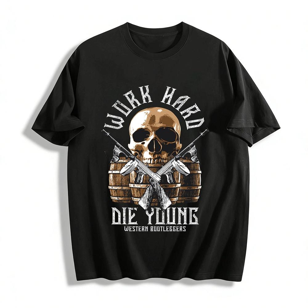 

Винтажная футболка с принтом черепа и двумя стволами ружья Хардкорный уличный стиль Топ Хлопковая футболка XXS