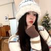 Color Striped Imitation Rabbit Hair Knitted Wool Hat Children's Autumn and Winter Splicing Thickened Warm Plush Ear Protector Crouch Hat