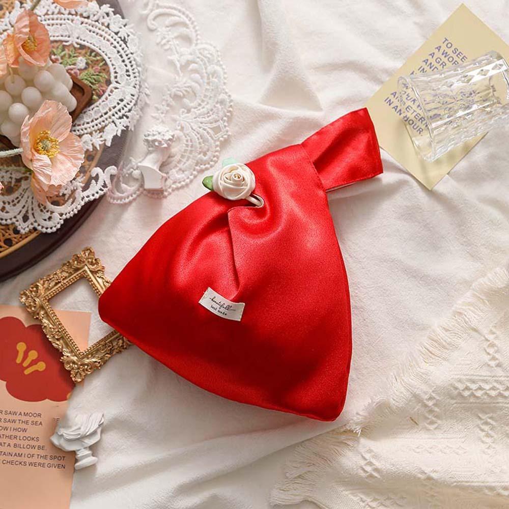 Satinros Handväska Elegant Handväska Hanfu-tillbehör Presentpåse för Godis Brud