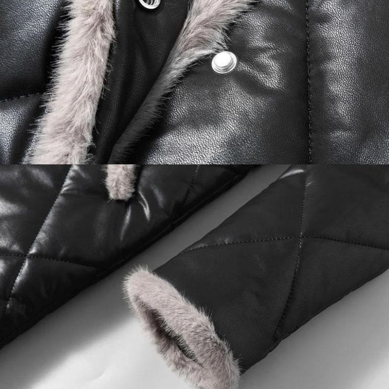 Winter Women's Thickened  Padded Jacket Stand Collar Slim Fit Padded PU Leather Coat