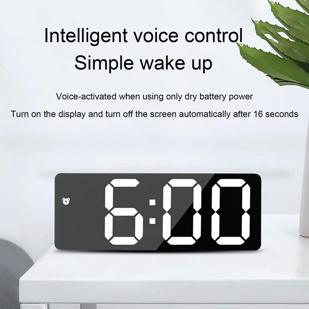 Mirror Surfaces LED Digital Alarm Clock with Alarm Dimming Date Day of Week Temperature Display for Bedroom Table Decors
