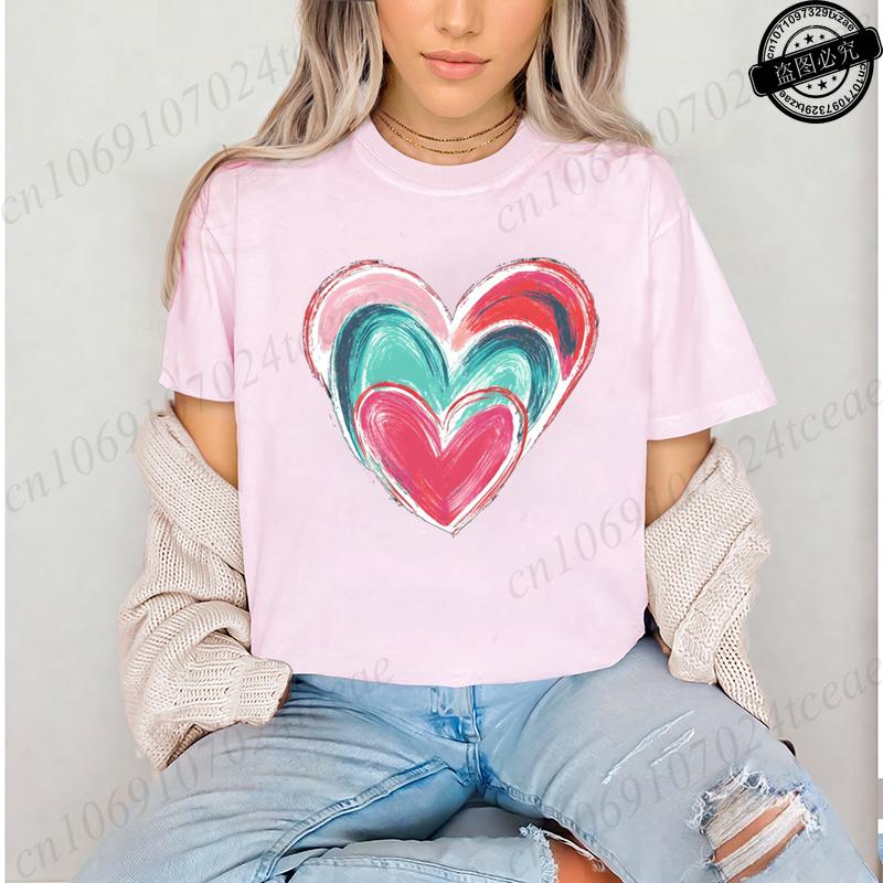 Colorful Heart Printed Womens TShirts Cute Heart TShirts Long Sleeve Womens Tshirts Valentine Day Tee Clothing Long Sleeve