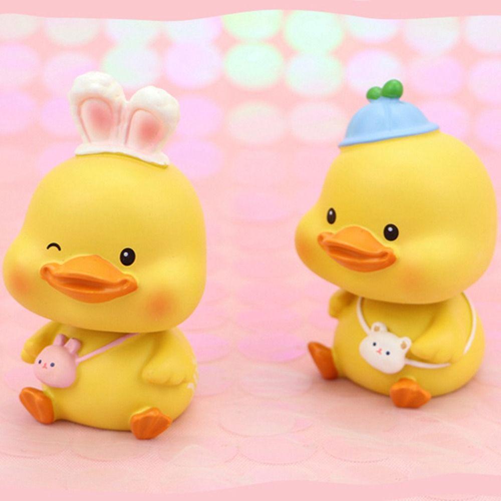 Kawaii Shake Resin Duck Figurine Exquisite lucky Duckling Doll Toy  Living Room