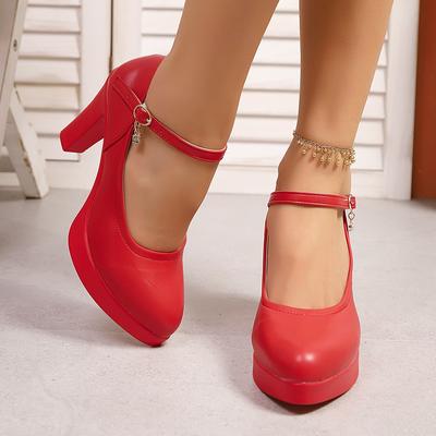 Block Heel Platform Pumps Women Black High Heels Shoes Ladies Elegant Office Shoes White Red Wedding Party Shoes Size36-42
