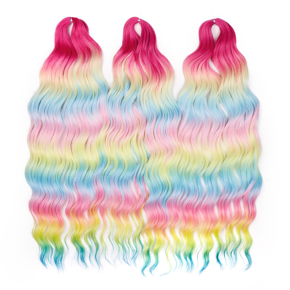 FREEDOM Synthetische Flecht-Haarverlängerungen Tief Gewellt 24 Zoll Lang Lockige Braids Haare Ombre Braun Regenbogen Twist Häkel-Haar