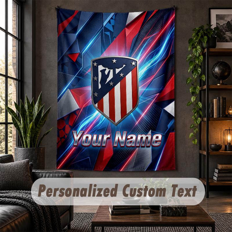 Tapiserie de perete Imprimeu Atletico Madrid Text cu Nume Personalizat Agățătoare de perete Decor pentru casă