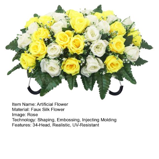 Sella Fiorita Artificiale per Lapide Cimiteriale 34 Fiori Rosa Finti in Seta Realistici Resistenti ai Raggi UV Decorazione Floreale Commemorativa per Lapide Esterna