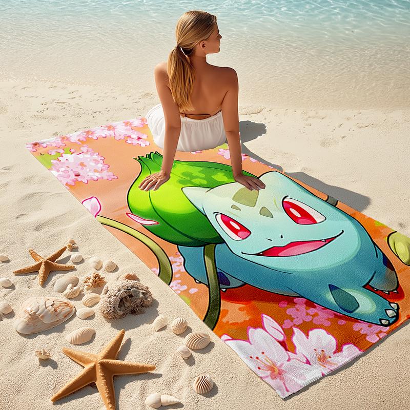 Beach Towel with Pokémon Bulbasaur Pattern - soft,absorbent,machine washable Lightweight&Modern,swimming,Travel Essentials