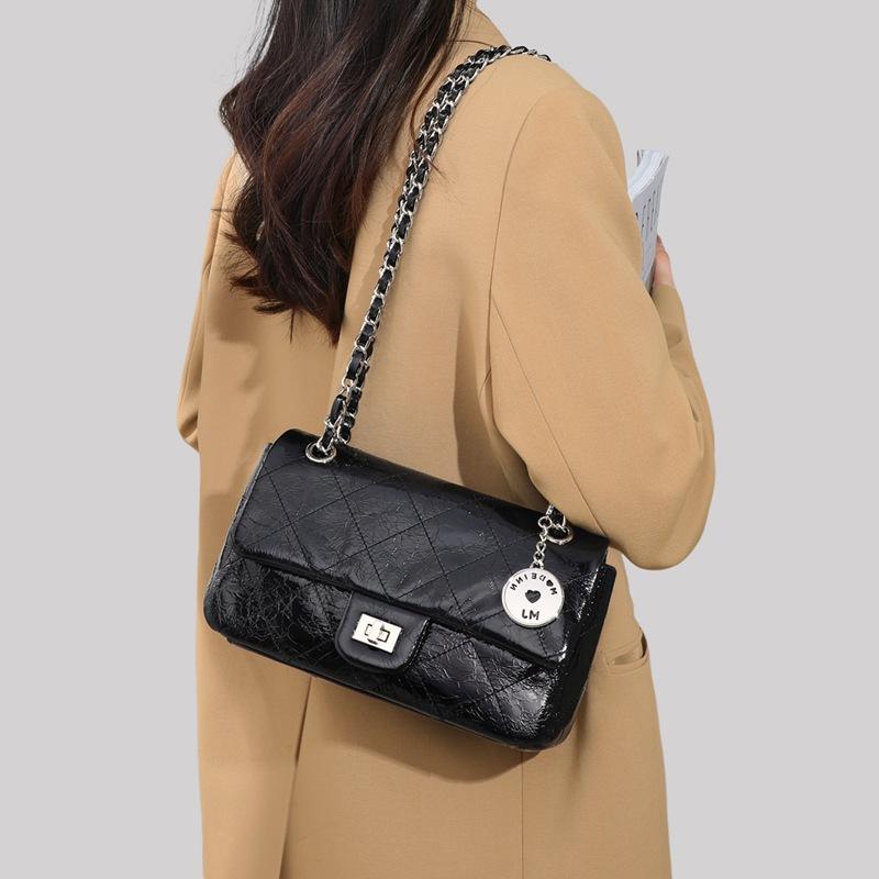 Bag Leather Women'S Bag Crossbody Bag Light Luxury Premium Sense Niche Rhombus Chain Bag Luggage