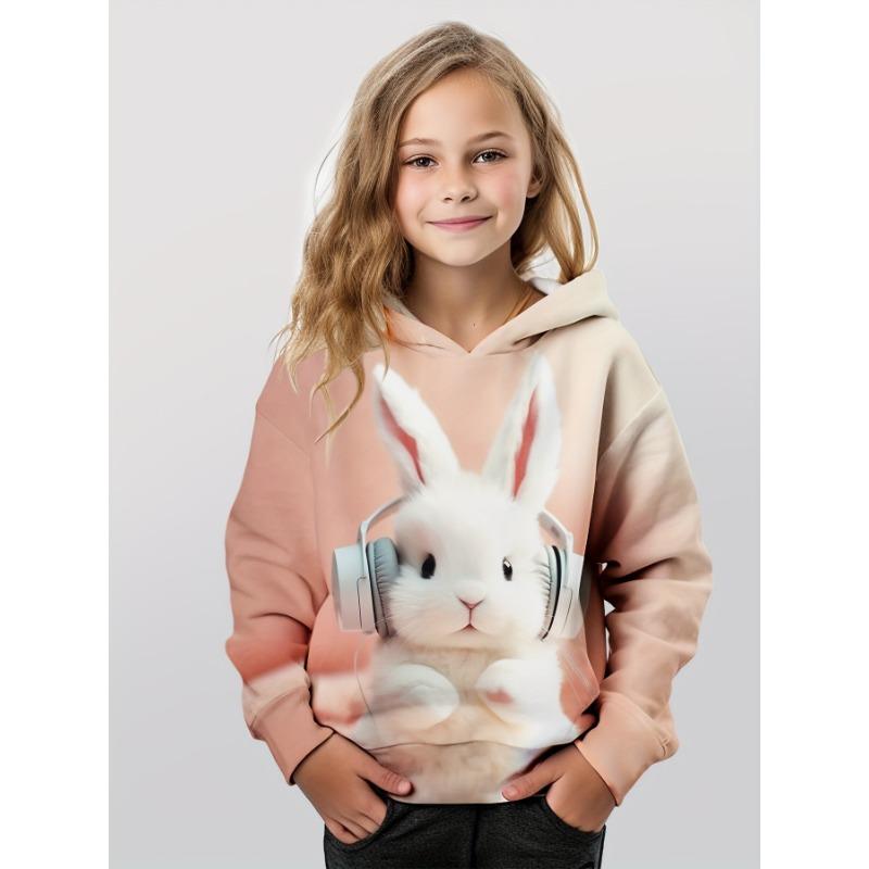 Girl Kids Clothes Hoodies Long Sleeve 3D Cute Bunny Print Children Spring Fall Clothes Casual Outdoor Stylish Girl Clothes Tops