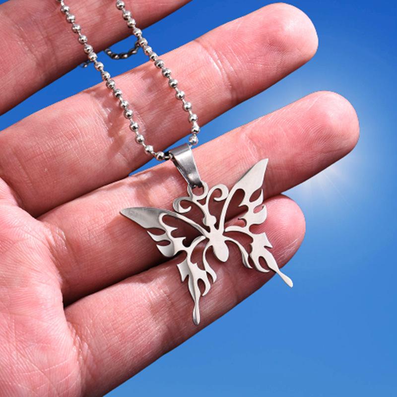 

Fashion Hip Hop Hot Girl Stainless Steel Star Hollowed-out Butterfly Pendant Necklace for Women Y2K Beads Chain Chokes Jewelry