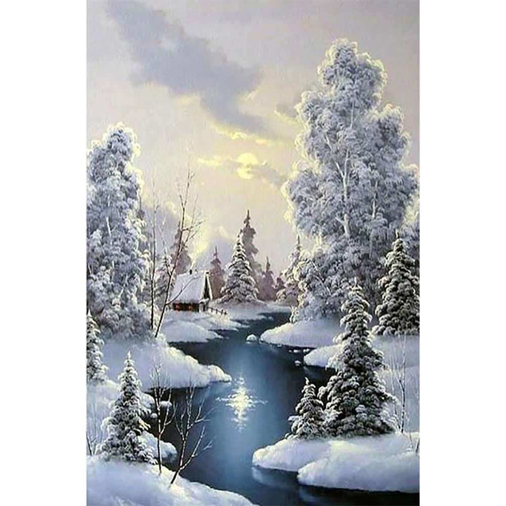 DIY Diamond Painting Snow Diamond Mosaic Landscape Sunset Embroidery Rhinestone Full Round Diamond Cross Stitch Home Gift