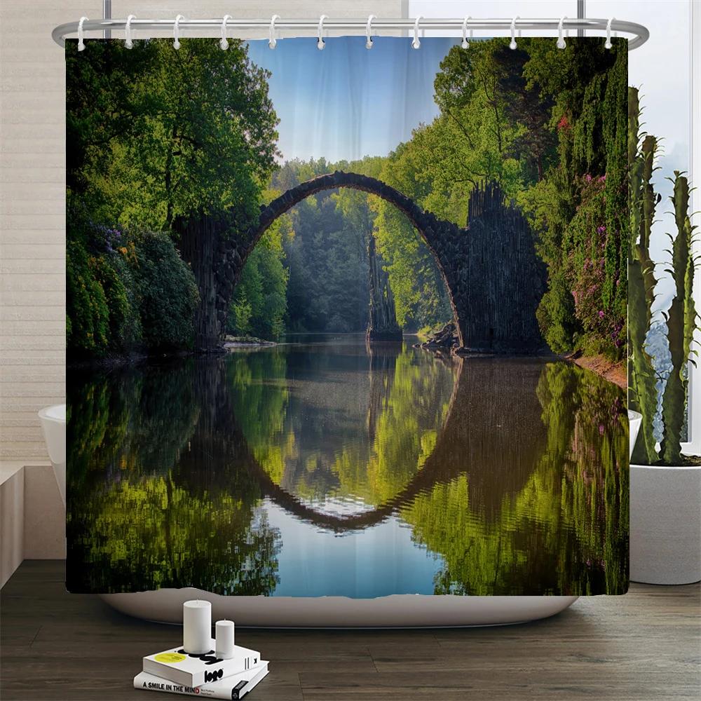 Forest Natural Scenery Shower Curtains 3D Printing Bath Curtains Polyester Washable Fabric With Hooks Home Decorative Screen