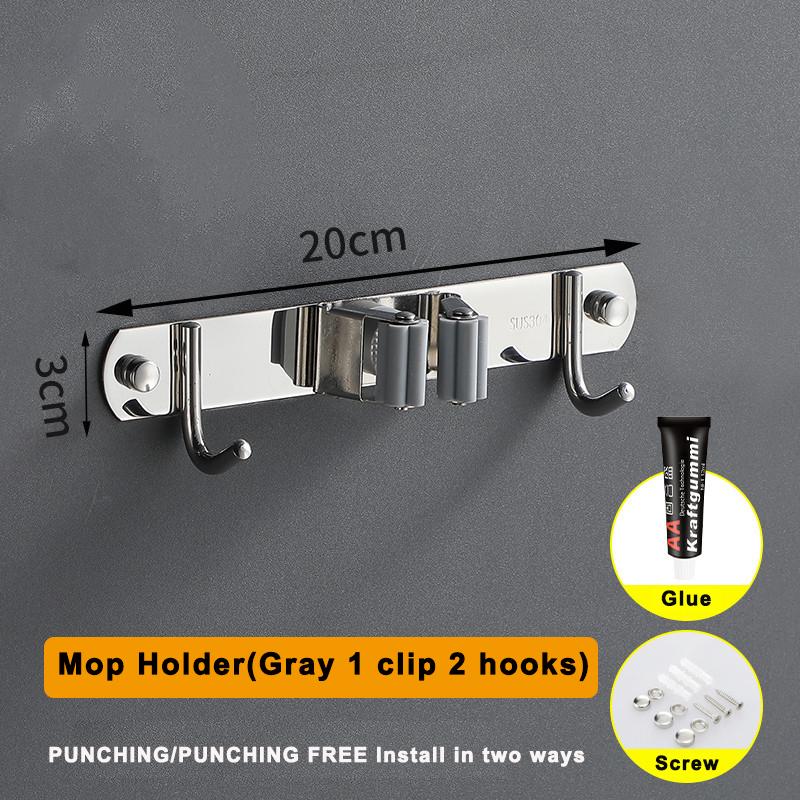 Hanger Heavy Duty Stainless Steel Space Saving Mop Rack Organizer Laundry Room Broom Holder Storage Hook Wall Mount