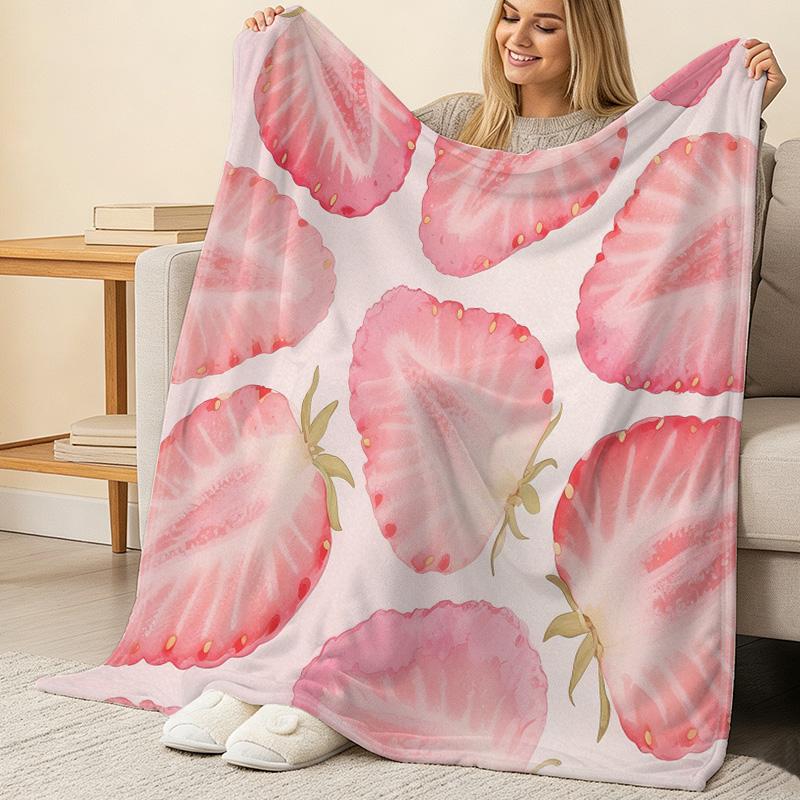 Lightweight Flannel Throw Blanket,Strawberry Collection Soft, Cozy & Warm Fresh Style for Home, Christmas & Halloween