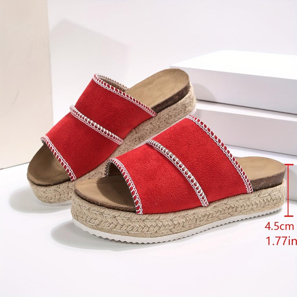 Summer New Women's Plus Size Platform Open Toe Single Strap Slide Sandals - Braided Rope & Beach Outer-Wear