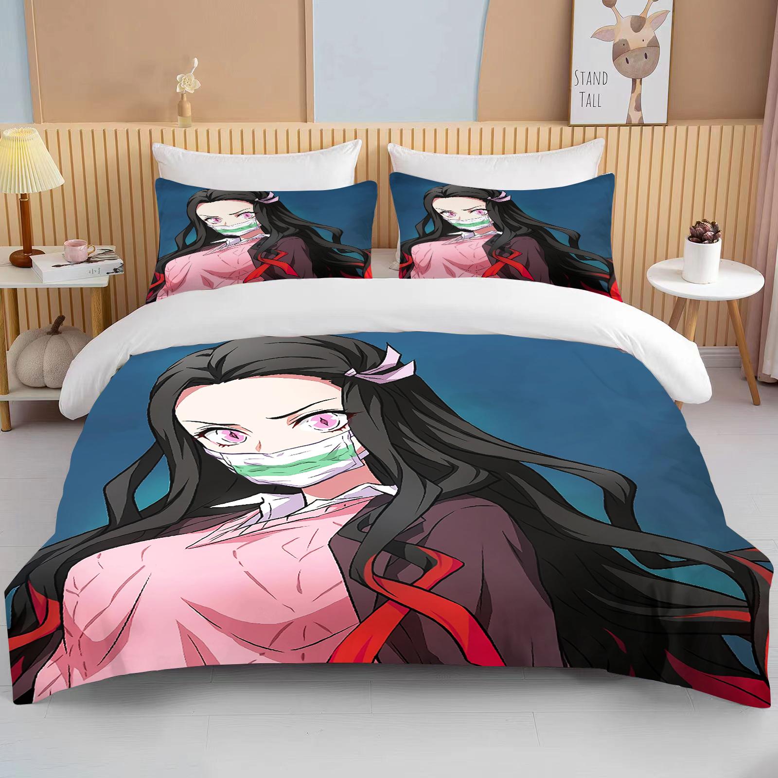 

Nezuko Kamado комплект постельного белья аниме Demon Slayer пододеяльник одеяло постельное белье один-твин полный королевский размер 3d дети подарок для девочек и мальчиков EU single(135x200cm)