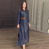 2024 Autumn European and American Women's Solid Color Turn-down Collar Multi-button Shirt Dress