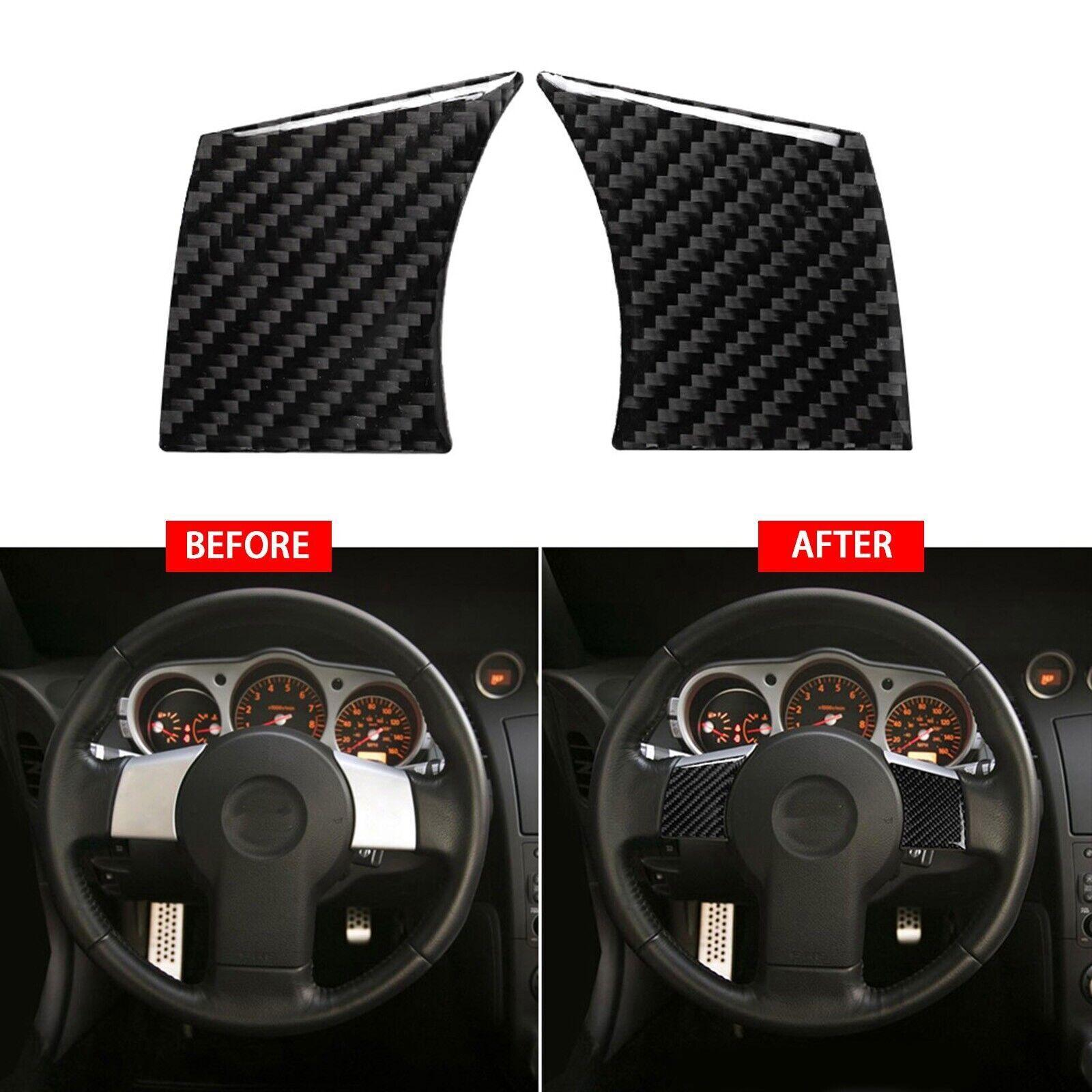 2Pcs Carbon Fiber Steering Wheel Button Cover Trim For Nissan 350Z 2006-2009