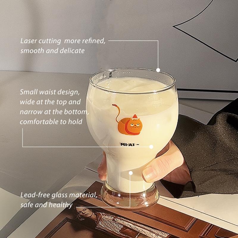 Korean Style Cute Cat Special-shaped Glass Transparent Water Glass Beer Cup Coffee Cup Milk Drinking Mug Juice Barware