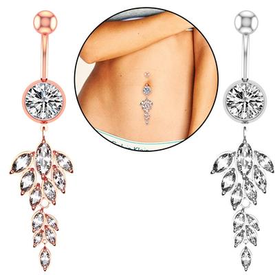 European and American Creative Leaf Zircon Belly Button Ring Jewelry