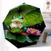 Frog under a for Lotus Leaf - An 8-ribbed, plastic handle, auto-open folding umbrella, portable, ideal for shopping, travel, and daily use.