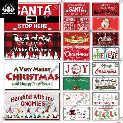 Putuo Decor Merry Christmas License Plate Tin Sign Plaque Metal Vintage Poster for Home Bar New Years Navidad Gift Wall Decor