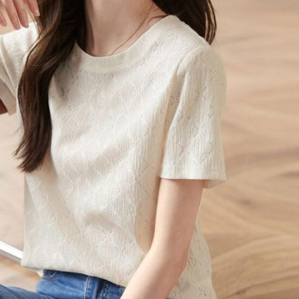 Navava Women Punching PoinT Round Neck ShorT Sleeve T shirT nT2534