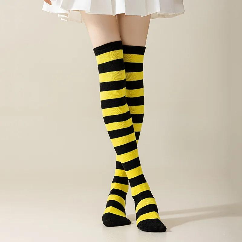 Calze a righe sopra il ginocchio da donna Calze alte Multicolore Jk Casual Calze calde Sexy Sottili Lunghe Calze Hosiery a righe di Natale #