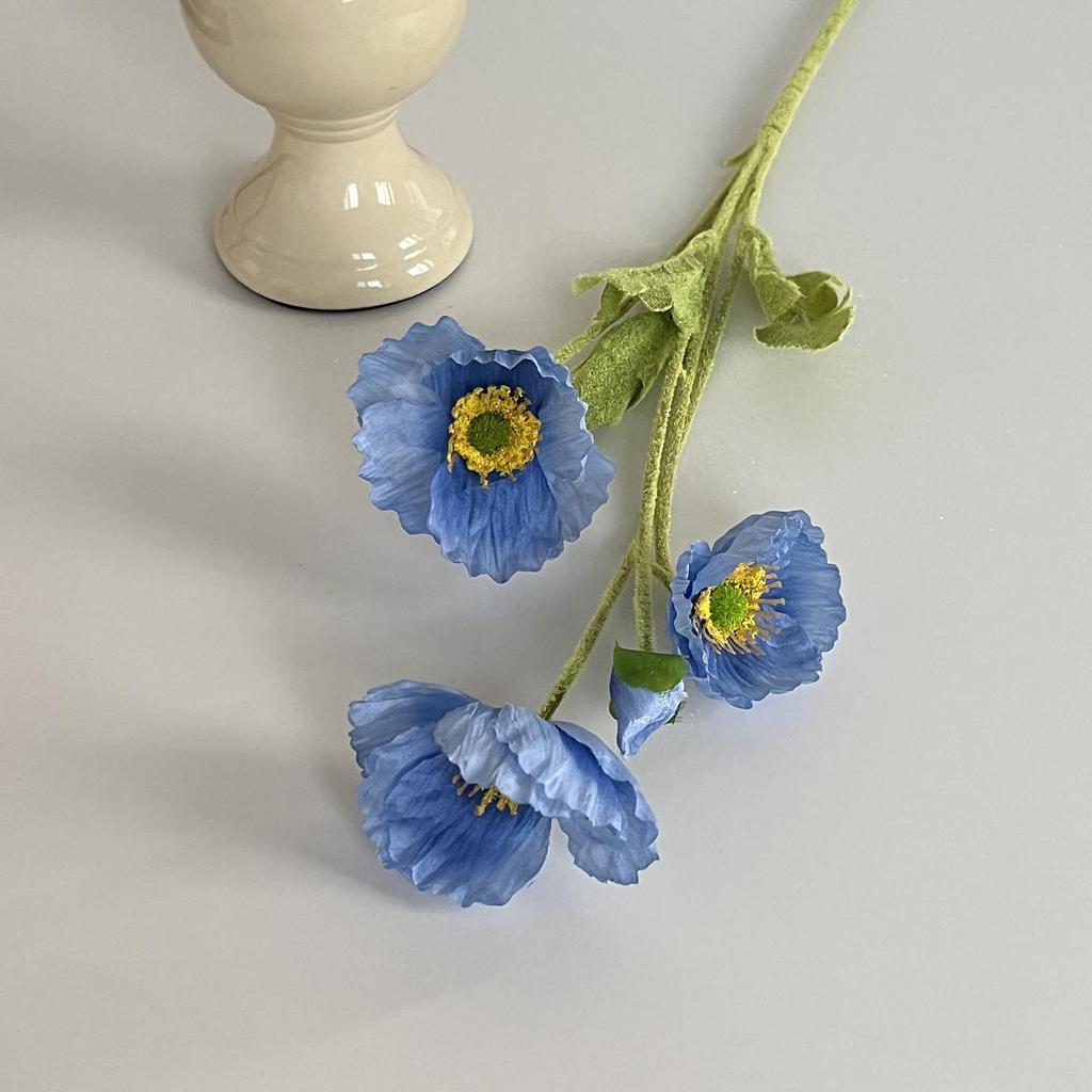 Silk Flocked Poppy Artificial Flowers for Wedding, Home Décor, and Photography Props