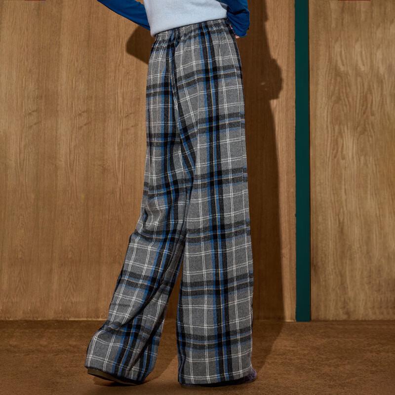 COOLHUT Women's Brushed Plaid High-Waist Straight-Leg Pants