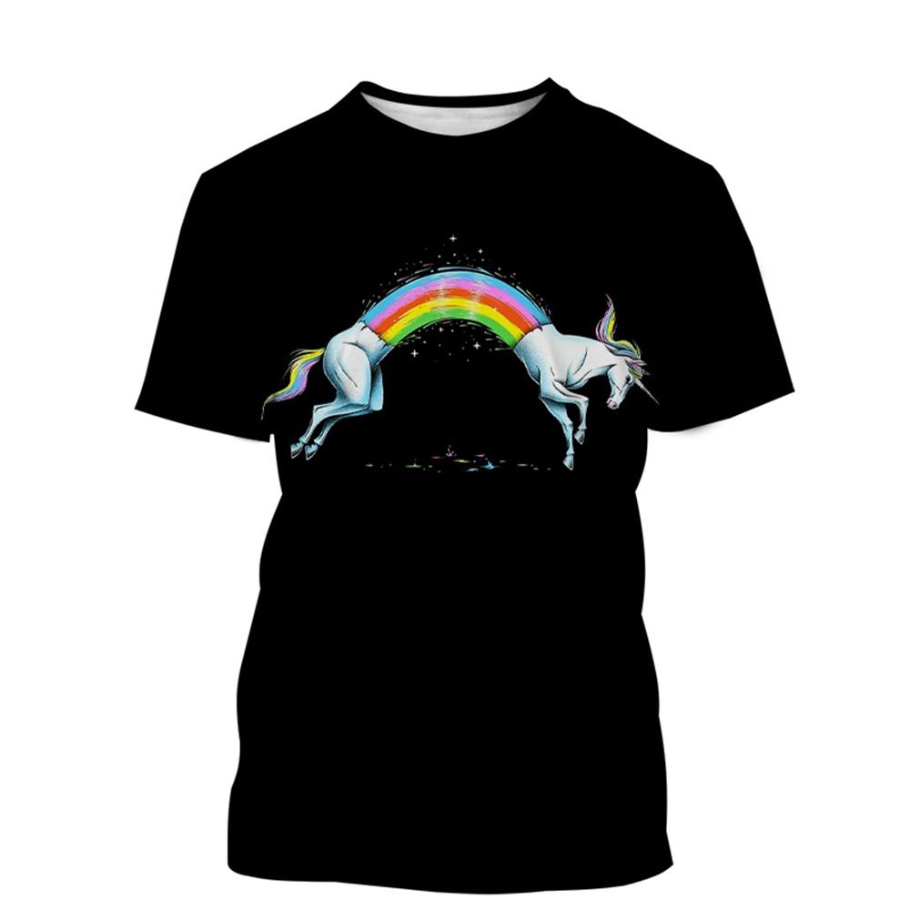 Summer Unicorn 3D Painted Art T-shirts Fashionable Casual Harajuku Fun Animal Streetwear Children's Boy and Girl Kids Unisex T-shirts