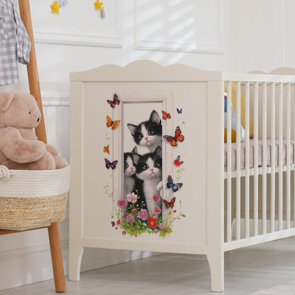 Cartoon Dorky Cat Butterfly Bedroom Living Room Door Beautification Decoration Wall Stickers