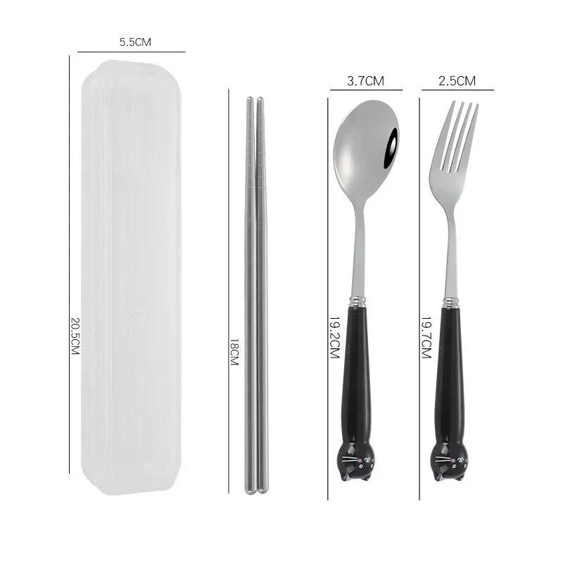 Cute Cartoon Travel Tableware with Case Portable Utensils Cutlery Set Reusable Flatware Silverware Include Fork Spoon with Case