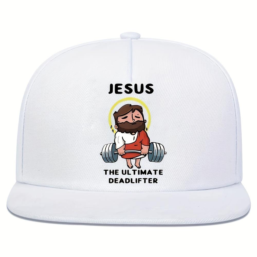Jesus The Ultimate Deadlifter Cartoon Snapback Cap Polyester Adjustable Baseball Hat Unisex Casual One Size