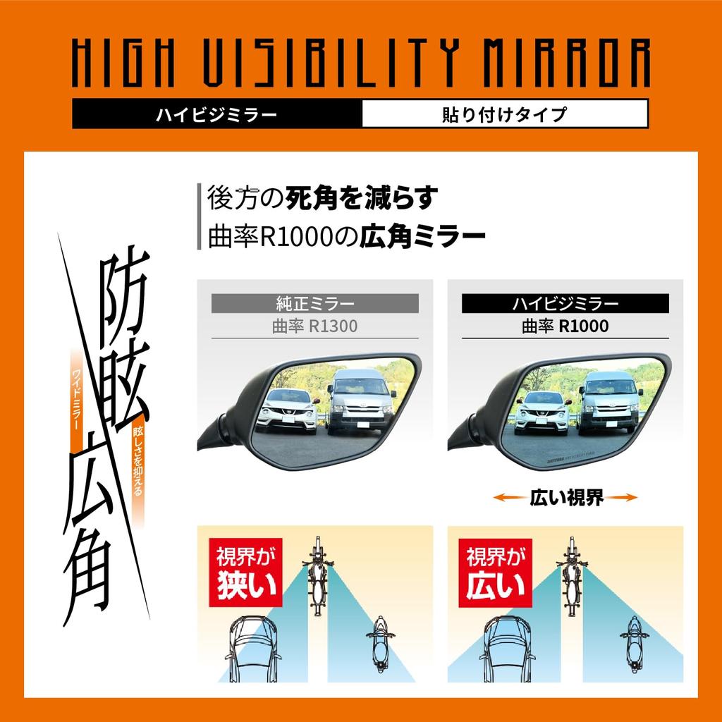 Daytona High Visibility Motorcycle Hunter Rebel Wide Reduces 41473 Mirror, Mirror, Stick-on Type, Cub, CT125, 250, Etc., Angle, Anti-glare, Glare,