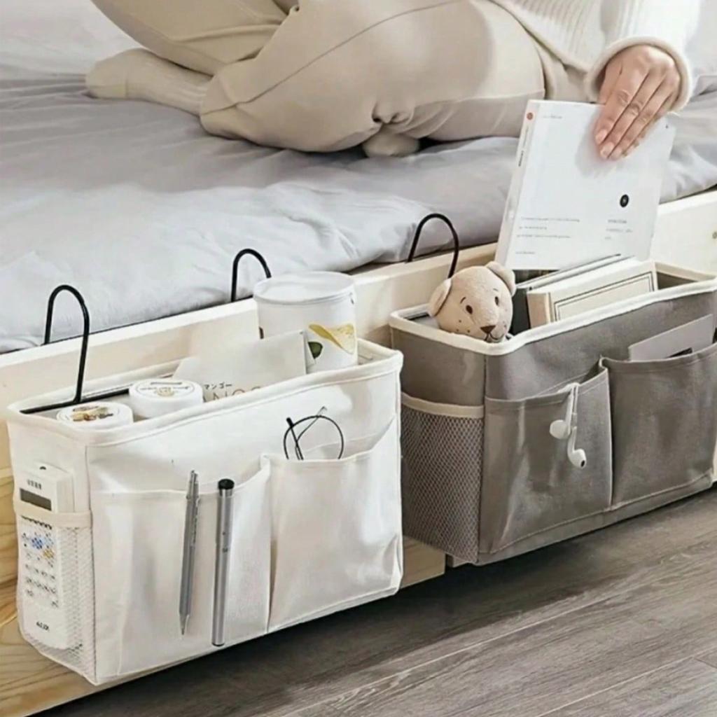 Hanging Storage Organizer Bag - Multi-Pocket Bedside Hanging Basket For Phone,Books, Snacks - Fabric Dorm Room Clutter Organizer