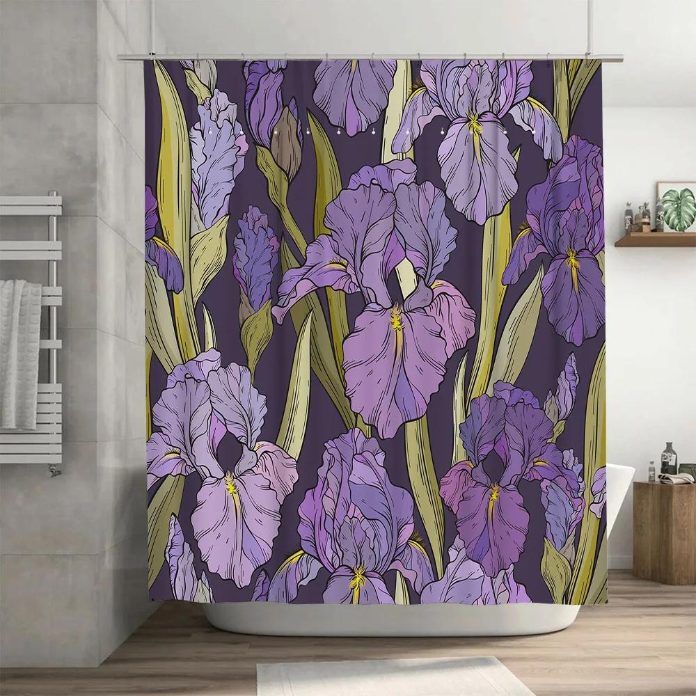 Vibrant Purple Floral Bath Curtain Artistic Shower Curtain for Bathroom Decorations.