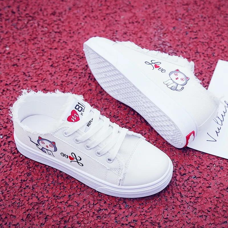 Women's Spring and Summer Canvas Shoes, Female Students' Casual Shoes, Flat Bottom Shoes, Breathable White Shoes