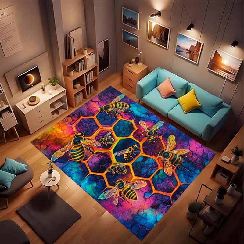 3D cartoon cute bee pattern non-slip rug, soft flannel, washable, non-slip backing, suitable for living room, bedroom, bathroom,