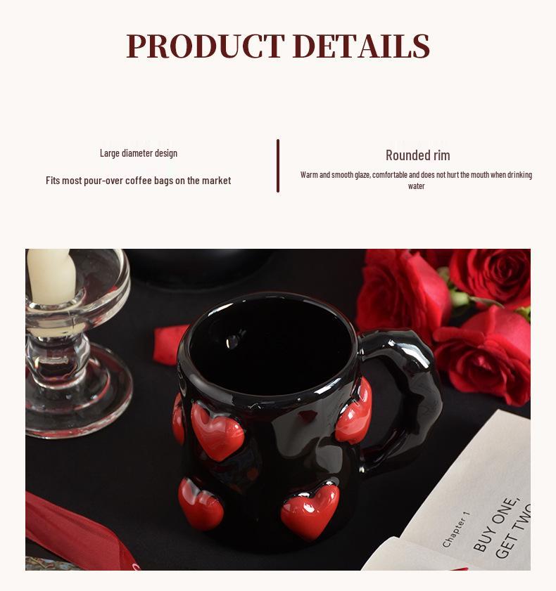Creative High-End Black Heart Couple Ceramic Coffee Mugs
