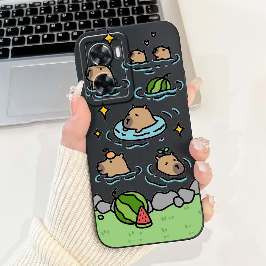 For Oppo A57 A57s A57e A77 A77s 4G Phone Case Oppo A77 5G A56s Back Cover Soft Liquid Silicone Pnada Rabbit Flower Cute Bumper