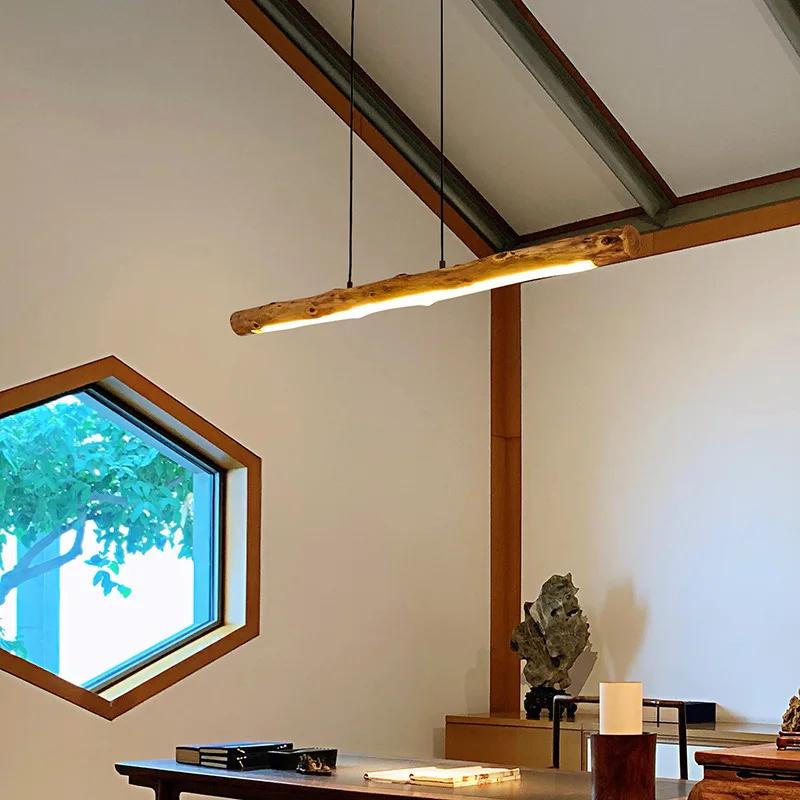 Black Walnut Dining Table Pendant Lights Simple Strip Wood Hanging Lamps Kitchen Fixture Home Decor Chandelier Indoor Lighting