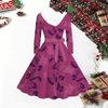 Women Floral Print Midi Dress, Long Sleeve V‑Neck Furry Trim A‑Line Party Dress, Christmas Limited Edition
