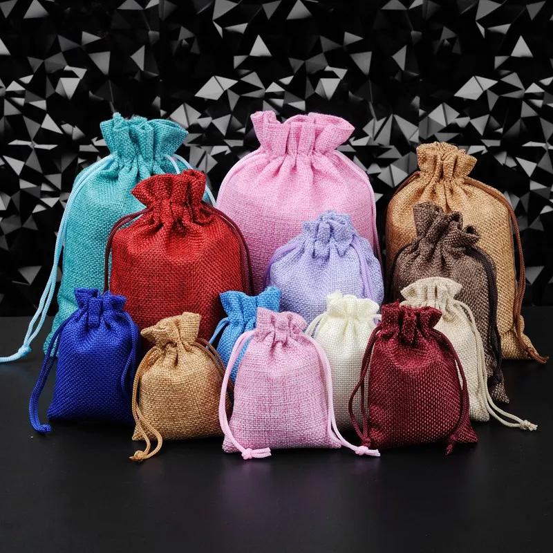 1 Stück Aufbewahrungsbeutel 7x9/10x14/13x18cm Leinen Jute Geschenkverpackungsbeutel Sackleinen Geschenk Bunte Kordelzugbeutel